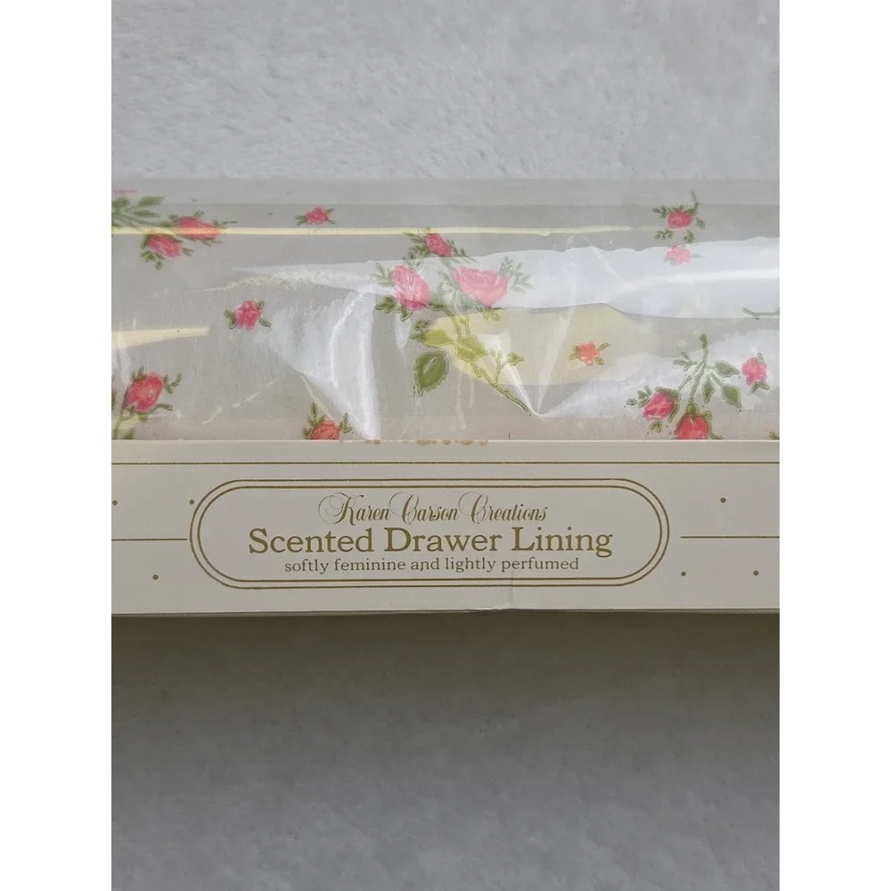 Vtg Karen Carson‎ Scented Drawer Lining Floral Cottage Rose 108x17.5 NIB Polyfab